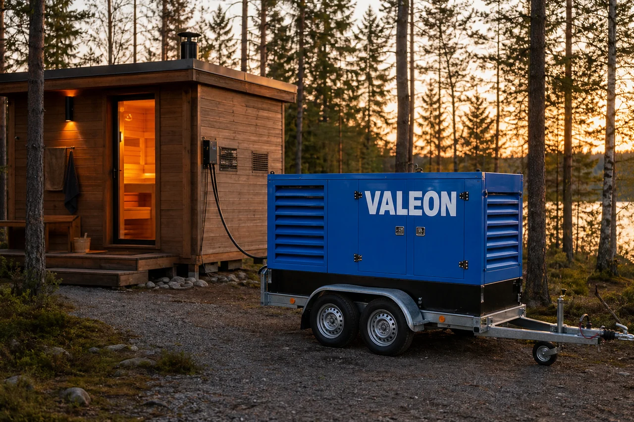 Wellness provoz mimo síť: jak fungují malé hotely a saunové domky bez přípojky — mobilní elektrocentrála Valeon