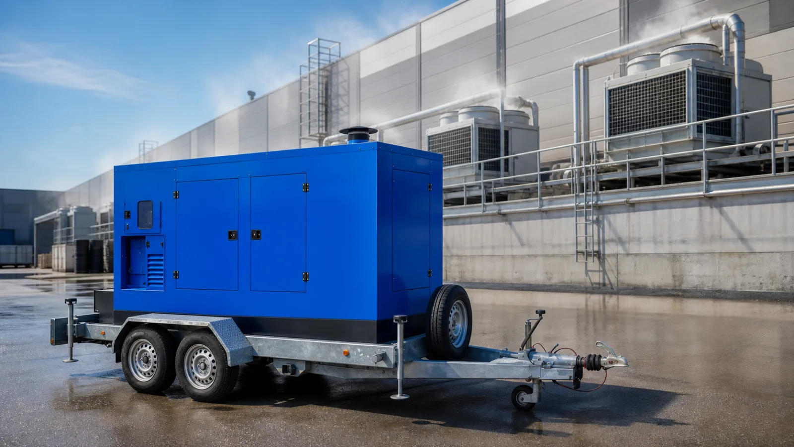 Tropické dny ve výrobní hale: chlazení technologie i lidí, když síť jede na hraně – mobilní elektrocentrála Valeon